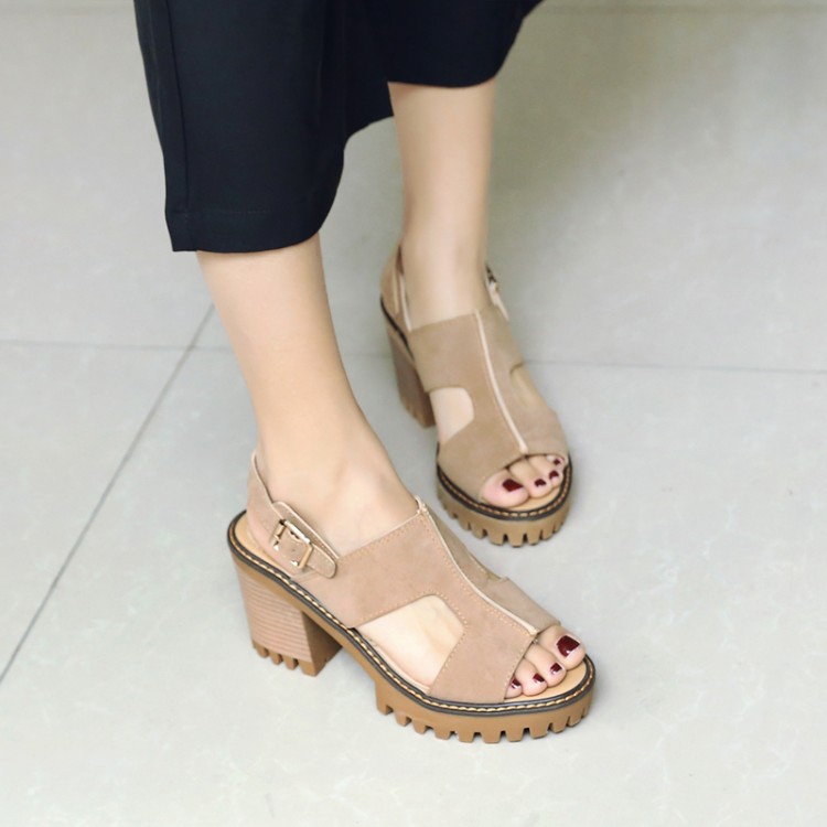 Women's High Heel Chunky Sandal Boots with Metal Decoration - Image 2