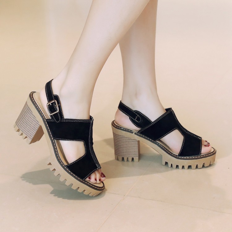 Women's High Heel Chunky Sandal Boots with Metal Decoration - Image 3