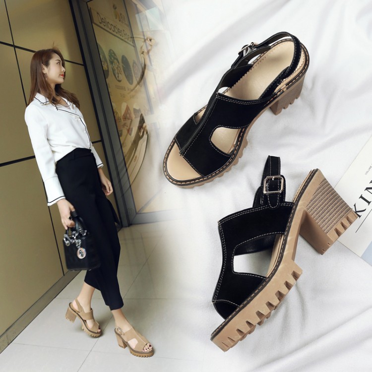 Women's High Heel Chunky Sandal Boots with Metal Decoration - Image 5