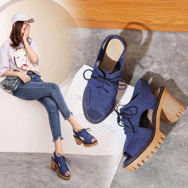 Women's High Heel Peep Toe Lace Up Sandal Boots - Image 2
