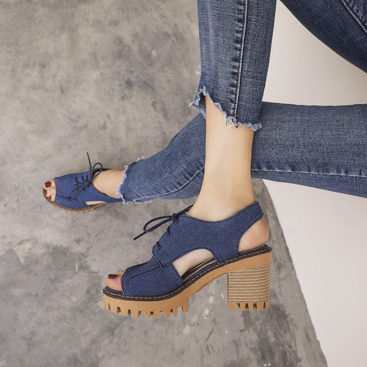 Women's High Heel Peep Toe Lace Up Sandal Boots - Image 5