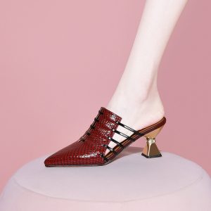 Women's High Heel Closed Toe Slippers in Genuine Leather