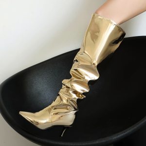 Fashion Over-the-Knee Boots with Sequin and Metallic Accents