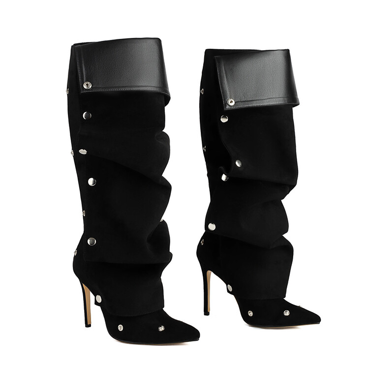 Fashion High Heel Stiletto Boots with Metal Rivet Details - Image 5