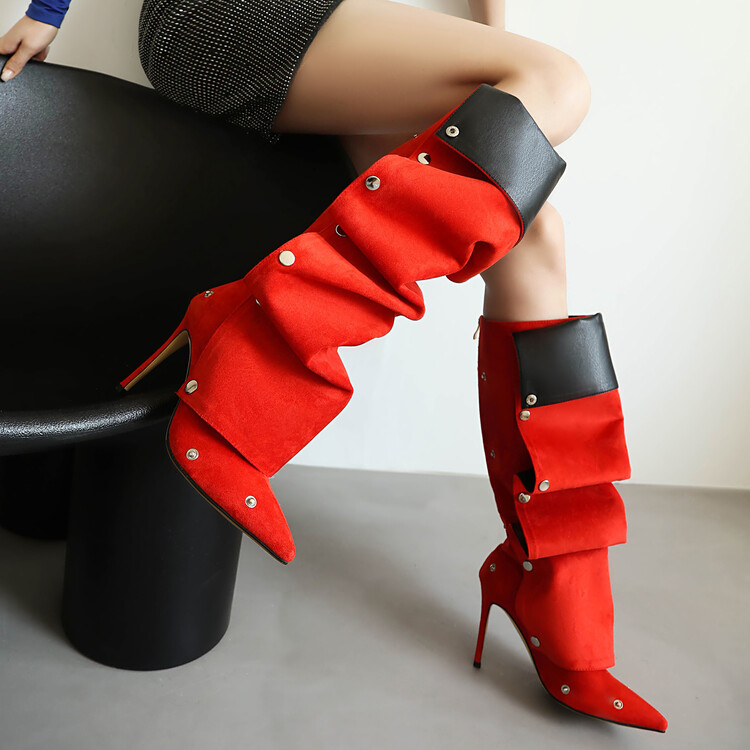 Fashion High Heel Stiletto Boots with Metal Rivet Details - Image 3