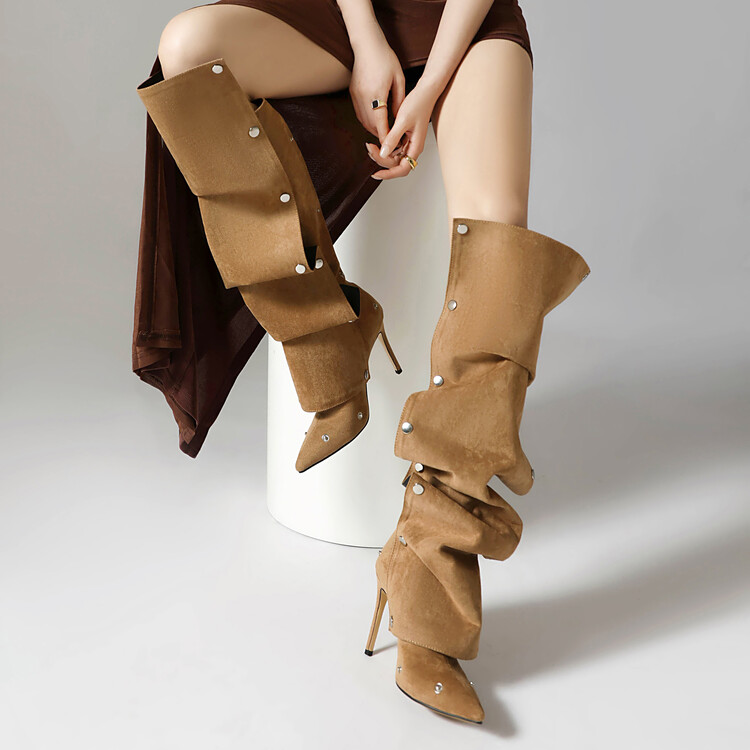 Fashion High Heel Stiletto Boots with Metal Rivet Details - Image 4