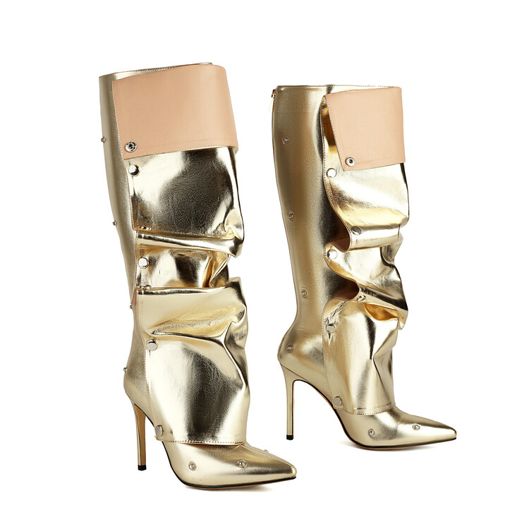Women's High Heel Pointed Toe Fashion Boots with Metal Rivet Detail - Image 5