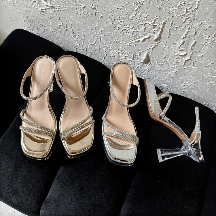Women's High Heel Platform Sandals with Rhinestone Detail - Image 2